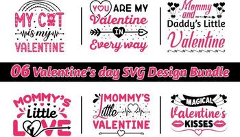 camiseta de tipografía del día de san valentín y paquete de diseño svg. paquete de 06 archivos svg eps para imprimir en la bolsa, tazas, almohadas y camisetas. vector