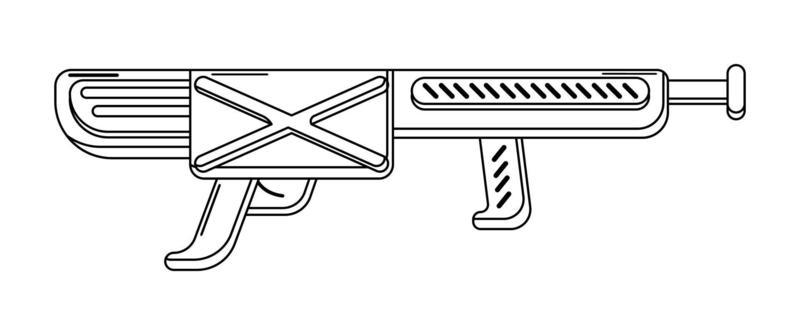 Vector linenear blaster on white. Isolated outline toy gun for coloring page. Futuristic weapon design