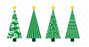 Vector Christmas tree collection. Isolated geometric decorated tree on white