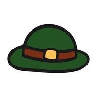 Vector green hat icon in hand drawn style. Doodle green hat for St. Patrick's day isolated on white