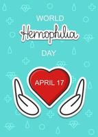 World Hemophilia Day vector banner. Red drops and frame. Blood droplet and text with date April 17.