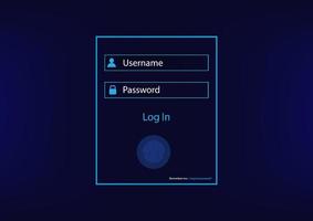 Username and password form menu or fingerprint identification sign in. vector