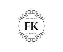 FK Initials letter Wedding monogram logos collection, hand drawn modern minimalistic and floral templates for Invitation cards, Save the Date, elegant identity for restaurant, boutique, cafe in vector