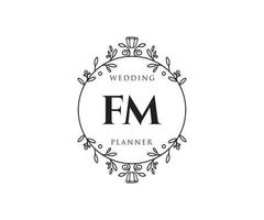 colección de logotipos de monograma de boda con letras iniciales fm, plantillas florales y minimalistas modernas dibujadas a mano para tarjetas de invitación, guardar la fecha, identidad elegante para restaurante, boutique, café en vector