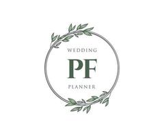 colección de logotipos de monogramas de boda con letras iniciales pf, plantillas florales y minimalistas modernas dibujadas a mano para tarjetas de invitación, guardar la fecha, identidad elegante para restaurante, boutique, café en vector