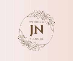 JN Initials letter Wedding monogram logos collection, hand drawn modern minimalistic and floral templates for Invitation cards, Save the Date, elegant identity for restaurant, boutique, cafe in vector