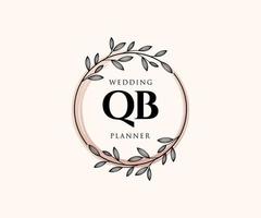 colección de logotipos de monogramas de boda con letras iniciales qb, plantillas florales y minimalistas modernas dibujadas a mano para tarjetas de invitación, guardar la fecha, identidad elegante para restaurante, boutique, café en vector