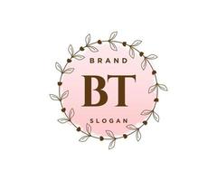 Initial BT feminine logo. Usable for Nature, Salon, Spa, Cosmetic and Beauty Logos. Flat Vector Logo Design Template Element.