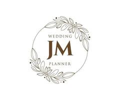 JM Initials letter Wedding monogram logos collection, hand drawn modern minimalistic and floral templates for Invitation cards, Save the Date, elegant identity for restaurant, boutique, cafe in vector