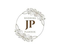 JP Initials letter Wedding monogram logos collection, hand drawn modern minimalistic and floral templates for Invitation cards, Save the Date, elegant identity for restaurant, boutique, cafe in vector