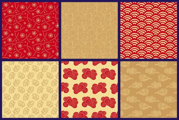 Chinese, Japanese seamless patterns set