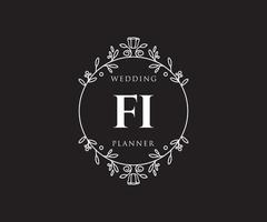 colección de logotipos de monogramas de boda con letras iniciales fi, plantillas florales y minimalistas modernas dibujadas a mano para tarjetas de invitación, guardar la fecha, identidad elegante para restaurante, boutique, café en vector