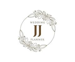 JJ Initials letter Wedding monogram logos collection, hand drawn modern minimalistic and floral templates for Invitation cards, Save the Date, elegant identity for restaurant, boutique, cafe in vector