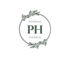 Colección de logotipos de monograma de boda con letras iniciales de ph, plantillas florales y minimalistas modernas dibujadas a mano para tarjetas de invitación, guardar la fecha, identidad elegante para restaurante, boutique, café en vector