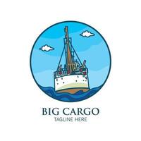 Big Cargo Ship vector illustration in vintage style, perfect for t shirt design