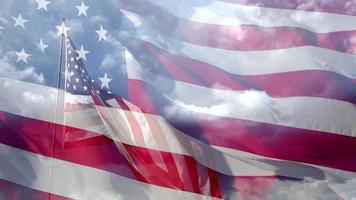 Slow Motion American Flag And Close up Flag In Wind with Time lapse Clouds video