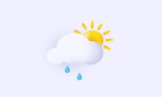 ilustración icono vector realista 3d sol nube lluvia gotas clima concepto aislado en fondo