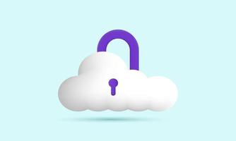 illustration realistic icon 3d white cloud locked padlock render isolated on background vector