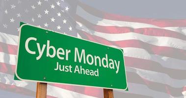 sinal verde da estrada do cyber segunda-feira 4k sobre a bandeira americana fantasma video