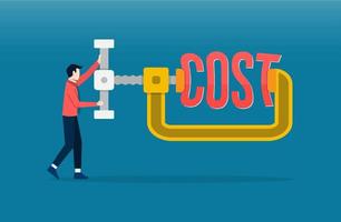 Cost reduction, cost optimization, cost efficiency concept. Businessman squeeze the word  cost. vector