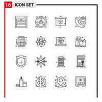 16 íconos generales para el diseño de sitios web, impresión y aplicaciones móviles 16 símbolos de esquema signos aislados en fondo blanco 16 icon pack creative black icon vector background