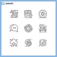 Group of 9 Outlines Signs and Symbols for management bubble muslim messages chat Editable Vector Design Elements