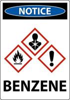 Notice Benzene GHS Sign On White Background vector