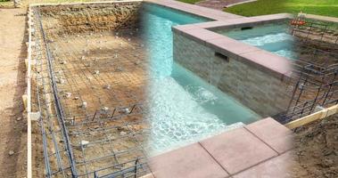 Cinemagrafia sem costura em loop 4k da construção da piscina desaparecendo para compl video