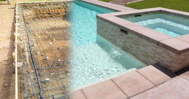 Seção transversal de construção de piscina de cinemagrafia 4k da piscina concluída video