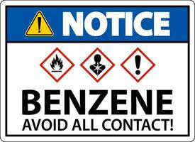 Notice Benzene Avoid All Contact GHS Sign On White Background vector