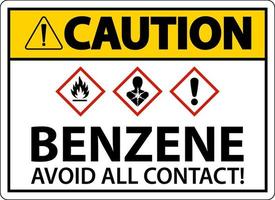 Caution Benzene Avoid All Contact GHS Sign On White Background vector