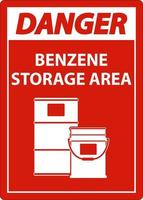 Danger Benzene Storage Area Sign On White Background vector