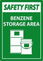 Safety First Benzene Storage Area Sign On White Background vector