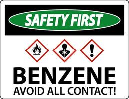 Safety First Benzene Avoid All Contact GHS Sign On White Background vector