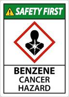 Safety First Benzene Cancer Hazard GHS Sign On White Background vector