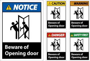 Beware Opening Door Sign On White Background vector