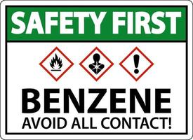 Safety First Benzene Avoid All Contact GHS Sign On White Background vector