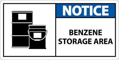 Notice Benzene Storage Area Sign On White Background vector