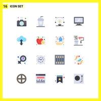 Universal Icon Symbols Group of 16 Modern Flat Colors of pc device bulb monitor drawing Editable Pack of Creative Vector Design Elements