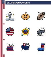 USA Independence Day Flat Filled Line Set of 9 USA Pictograms of security usa ball thanksgiving american Editable USA Day Vector Design Elements