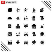 conjunto perfecto de píxeles de 25 iconos sólidos conjunto de iconos de glifos para el diseño de sitios web y la interfaz de aplicaciones móviles fondo de vector de icono negro creativo