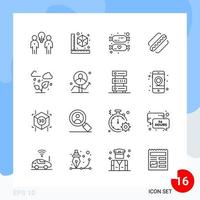 Modern Pack of 16 Icons Line Outline Symbols isolated on White Backgound for Website designing Creative Black Icon vector background