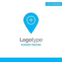 más ubicación mapa marcador pin azul sólido logotipo plantilla lugar para eslogan vector