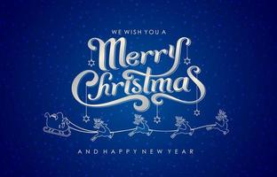 Merry christmas and happy christmas, Christmas greeting card font lettering with star spark pattern, Merry Christmas and Happy new year silver color with blue background for banner, flyer and printing vector