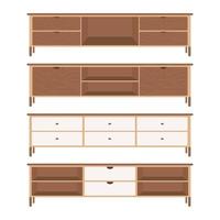 Collection of Wooden Tv Shelf in flat design vector style