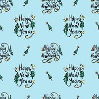New Year's holiday. Seamless illustration with calligraphic black letters and colored elements. Textile, wrapping paper or background. Vector. vector
