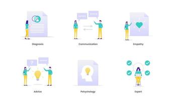 Counseling vector illustration concept. Therapy, diagnosis, empathy, advice and support concept with icons. Suitable for ui, ux, web, mobile, banner and infographic.