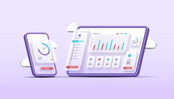 Ilustración de vector 3d de análisis de datos móviles y web.