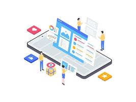 Detail Product on Mobile Isometric Illustration. Suitable for Mobile App, Website, Banner, Diagrams, Infographics, and Other Graphic Assets. vector