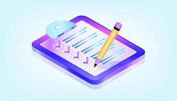 Checklist on a clipboard paper. Successful completion of business tasks. 3D Gradient Isometric Illustrations. Suitable for ui, ux, web, mobile, banner and infographic. vector